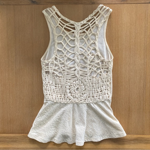 Free People jacquard knit cottagecore peplum top - cream - size xs - Picture 14 of 16